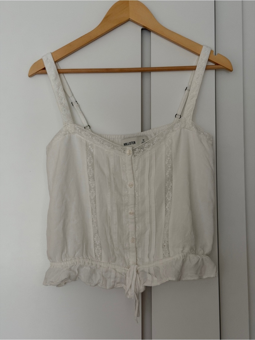 Hollister Ivory Lace-Trim Button Front Cami Tank